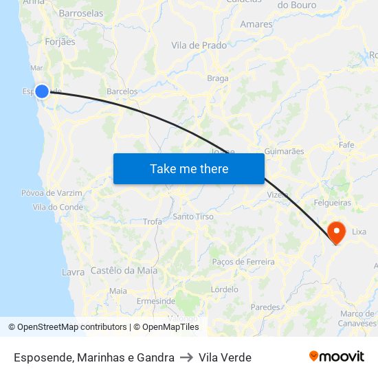 Esposende, Marinhas e Gandra to Vila Verde map