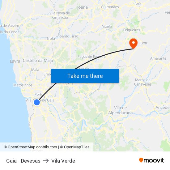 Gaia - Devesas to Vila Verde map