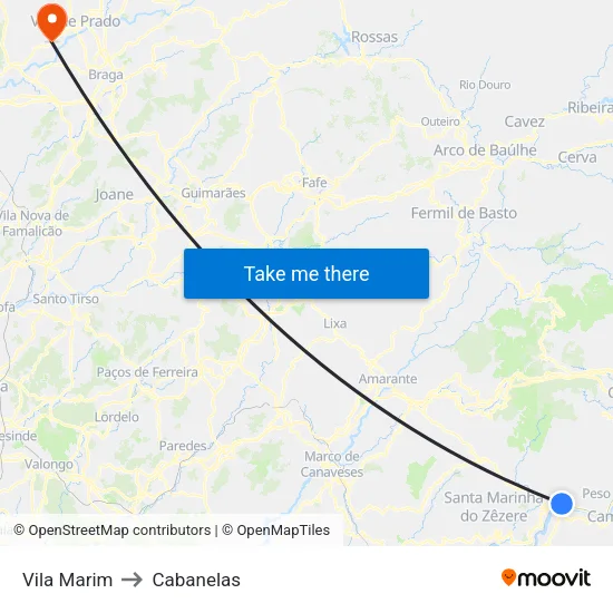 Vila Marim to Cabanelas map