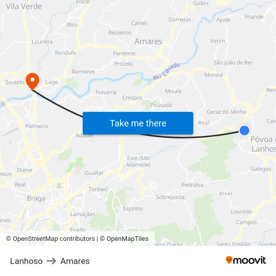 Lanhoso to Amares map