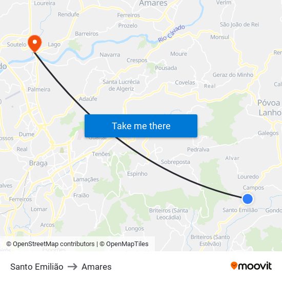 Santo Emilião to Amares map
