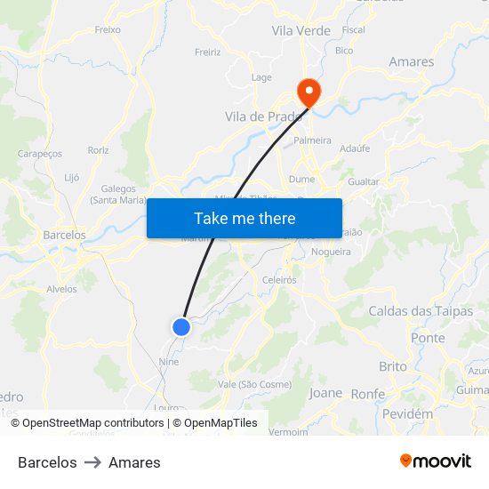 Barcelos to Amares map