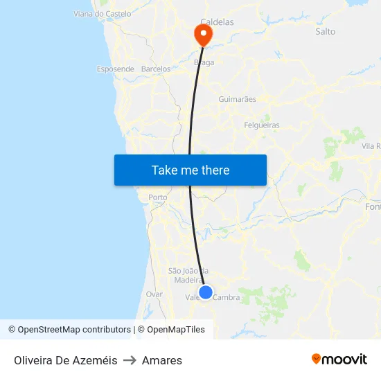 Oliveira De Azeméis to Amares map