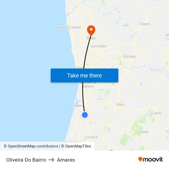 Oliveira Do Bairro to Amares map