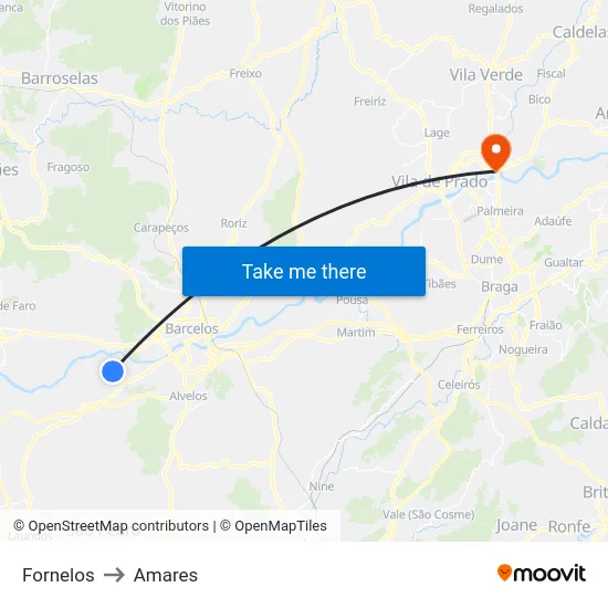 Fornelos to Amares map