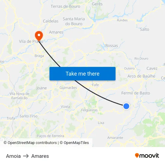 Arnoia to Amares map