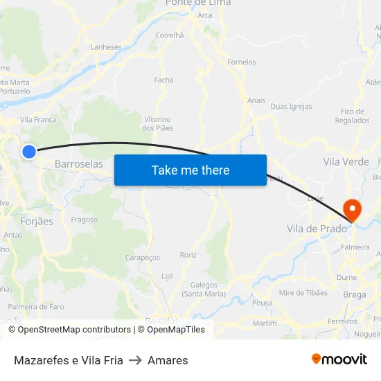 Mazarefes e Vila Fria to Amares map