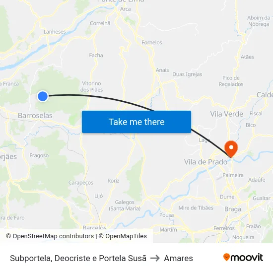 Subportela, Deocriste e Portela Susã to Amares map