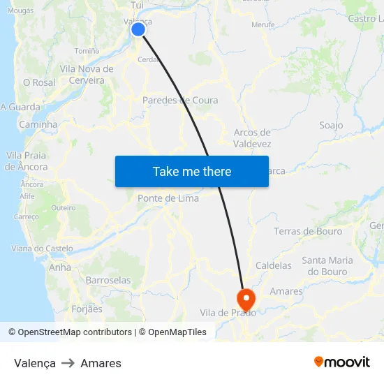 Valença to Amares map