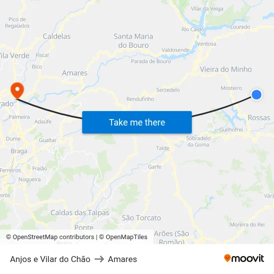 Anjos e Vilar do Chão to Amares map