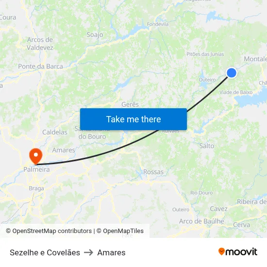 Sezelhe e Covelães to Amares map
