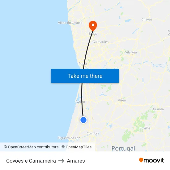 Covões e Camarneira to Amares map