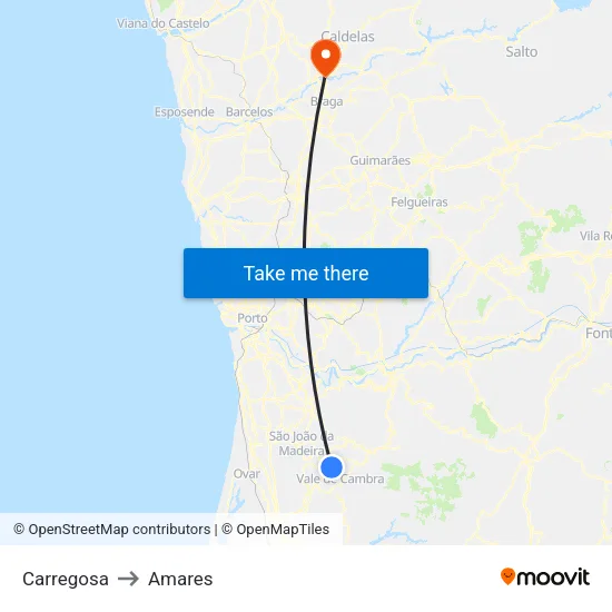 Carregosa to Amares map