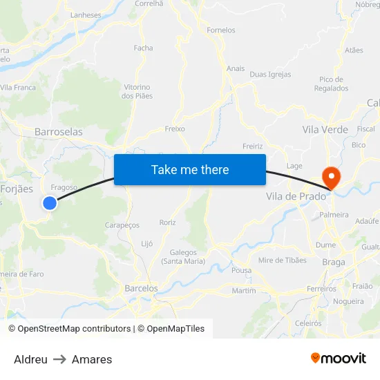 Aldreu to Amares map
