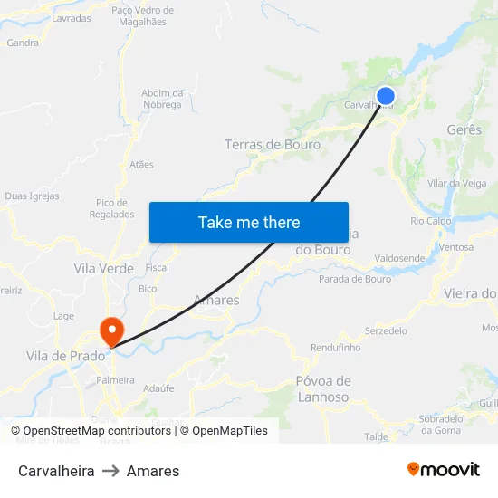 Carvalheira to Amares map