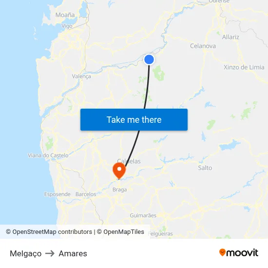 Melgaço to Amares map