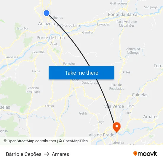 Bárrio e Cepões to Amares map