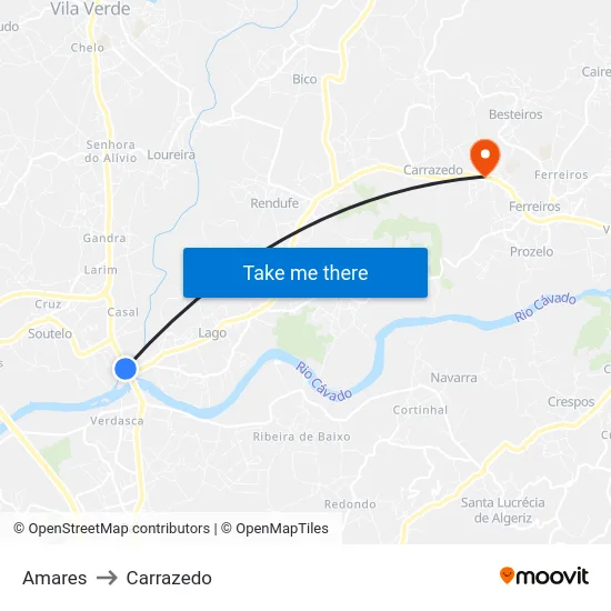 Amares to Carrazedo map