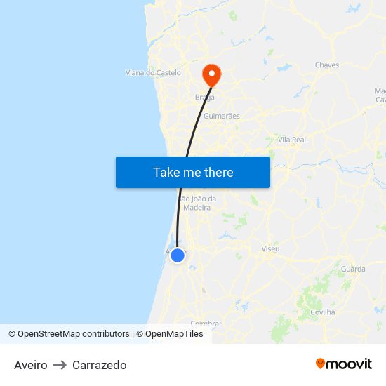 Aveiro to Carrazedo map