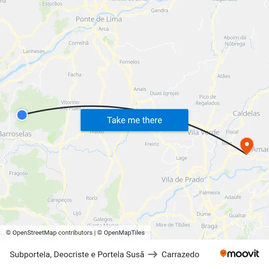 Subportela, Deocriste e Portela Susã to Carrazedo map
