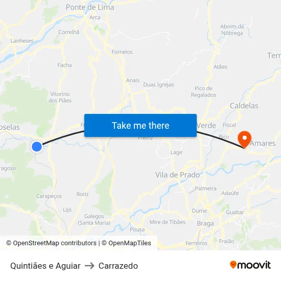 Quintiães e Aguiar to Carrazedo map
