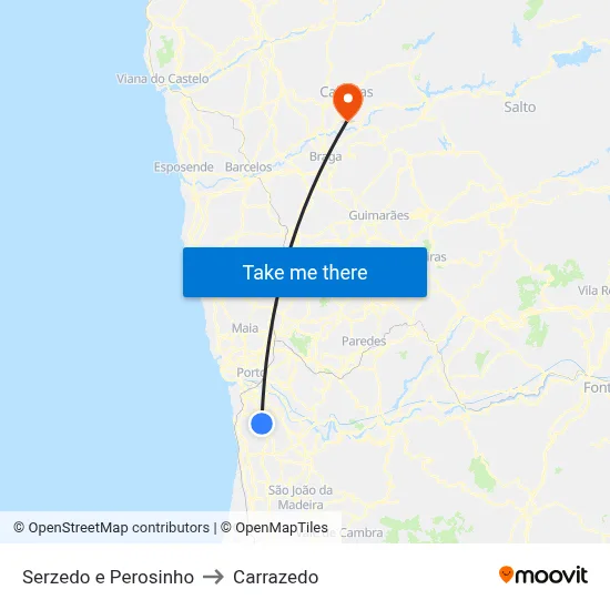 Serzedo e Perosinho to Carrazedo map