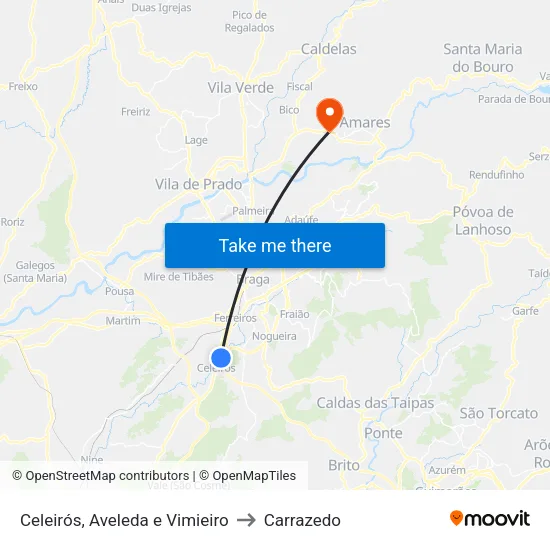 Celeirós, Aveleda e Vimieiro to Carrazedo map