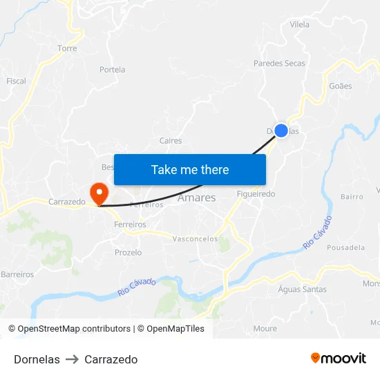 Dornelas to Carrazedo map