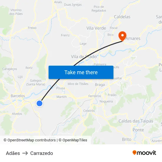Adães to Carrazedo map