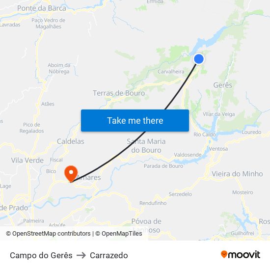 Campo do Gerês to Carrazedo map