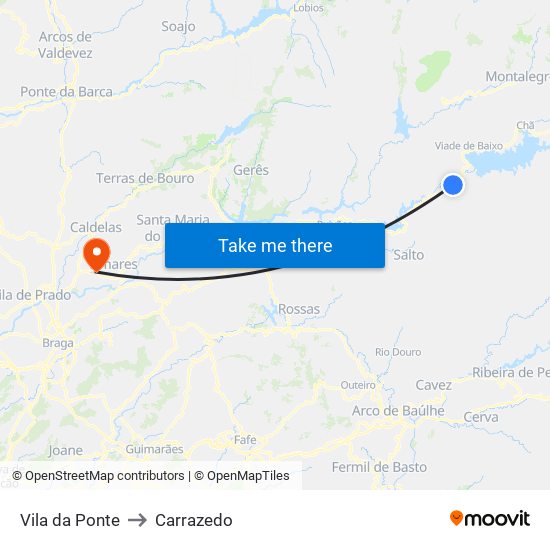 Vila da Ponte to Carrazedo map