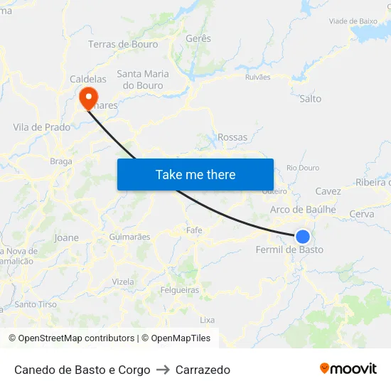 Canedo de Basto e Corgo to Carrazedo map