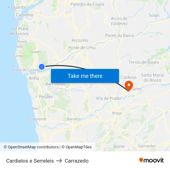 Cardielos e Serreleis to Carrazedo map