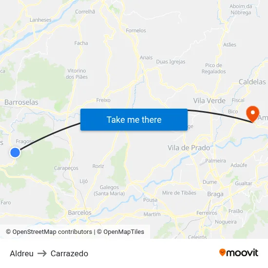 Aldreu to Carrazedo map
