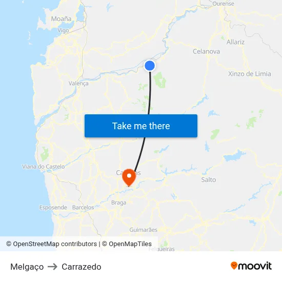 Melgaço to Carrazedo map