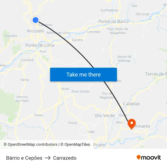 Bárrio e Cepões to Carrazedo map