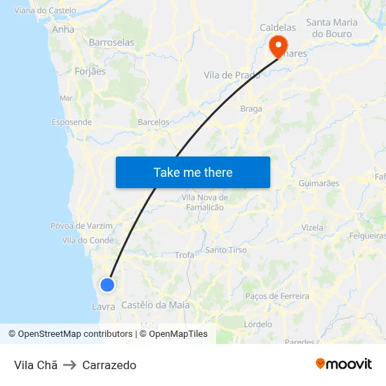 Vila Chã to Carrazedo map