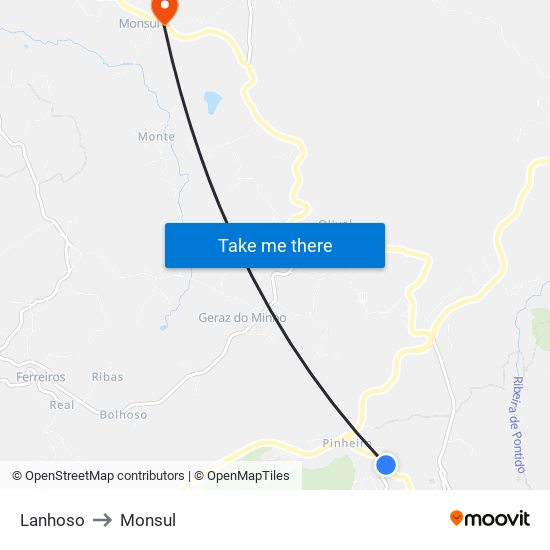 Lanhoso to Monsul map