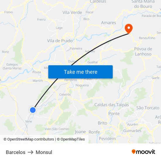 Barcelos to Monsul map