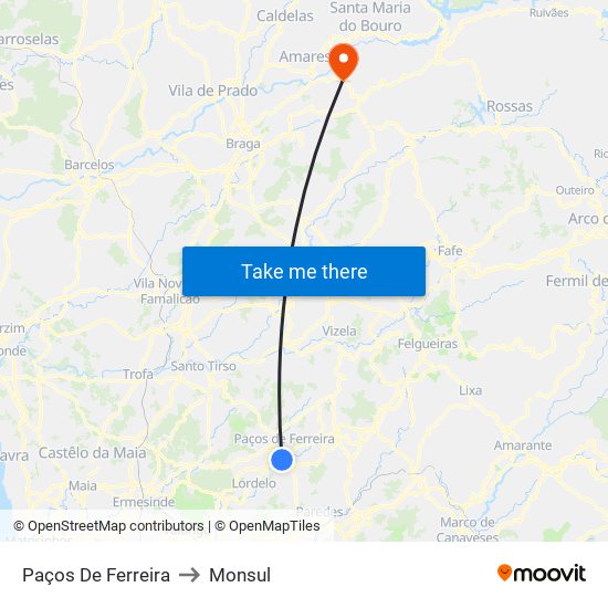 Paços De Ferreira to Monsul map