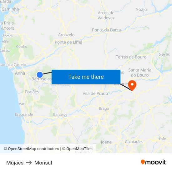 Mujães to Monsul map