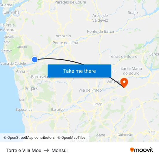 Torre e Vila Mou to Monsul map