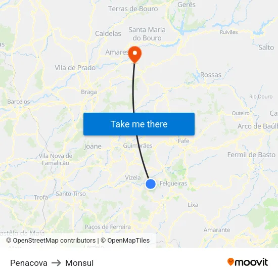 Penacova to Monsul map