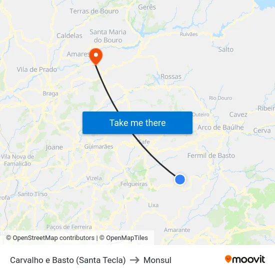 Carvalho e Basto (Santa Tecla) to Monsul map