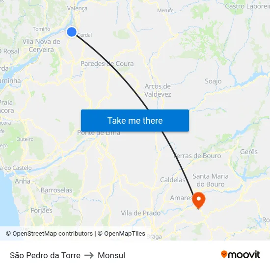 São Pedro da Torre to Monsul map