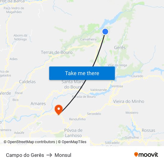 Campo do Gerês to Monsul map