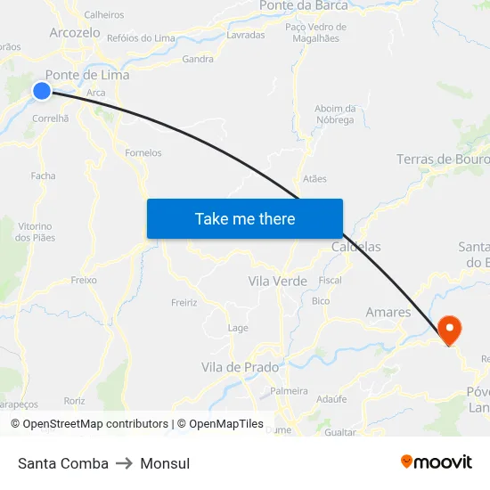 Santa Comba to Monsul map
