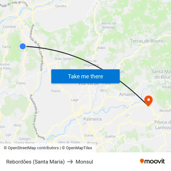 Rebordões (Santa Maria) to Monsul map
