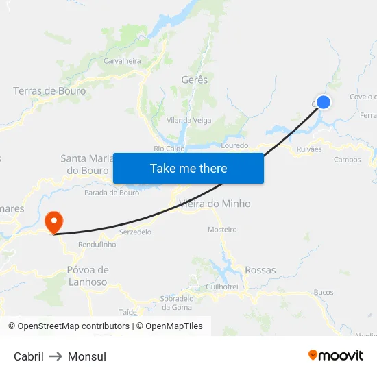 Cabril to Monsul map