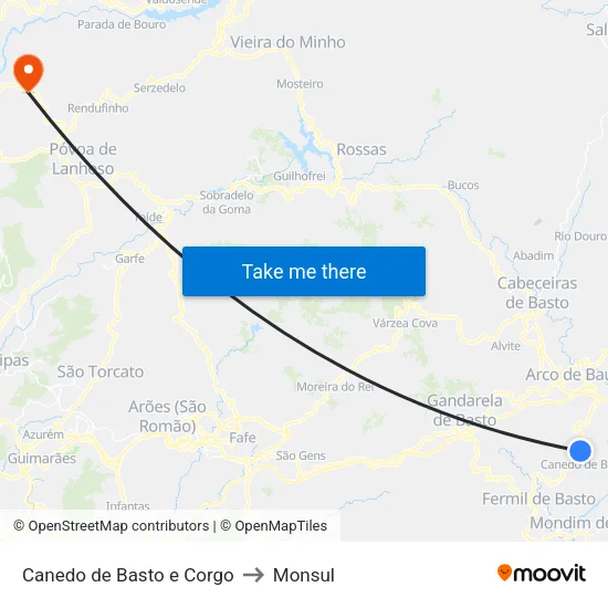 Canedo de Basto e Corgo to Monsul map
